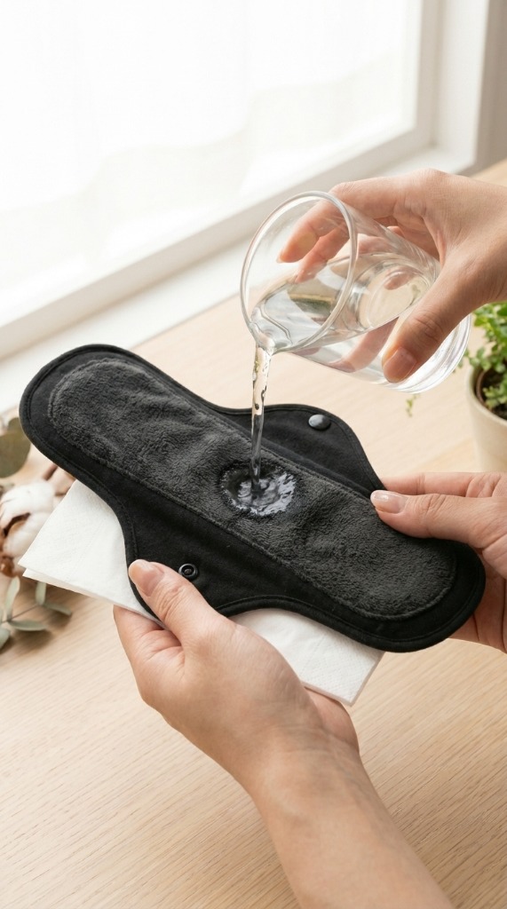 Water being poured on a LunaSoft pad demonstrating ultra-absorbency